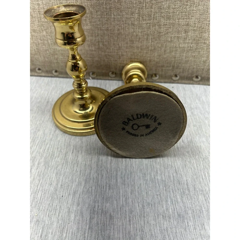 Baldwin Solid Brass Candlestick Holders Set of 2 Forged in America Polished Gold